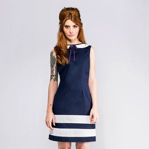 60s Mod navy dress,  striped dress, poplin dress, summer dress, sailor dress, Peter Pan collar dress, 1960s dress