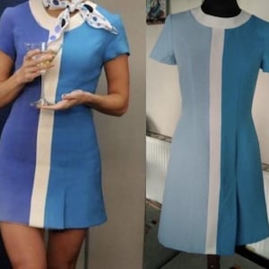 60s Stewardess Dress, 2 tone vintage aviation dress, Mod Shift dress, 60s mini dress, A line dress, 1960s dress