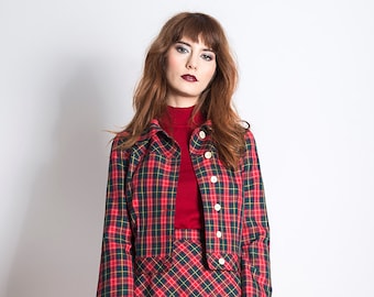 60s cropped jacket, Mod plaid jacket, Red tartan jacket, 60s mod jacket, checked cropped jacket