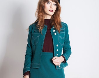 Green Mod Jacket, Beagle collar jacket, 70s green jacket, Cropped jacket