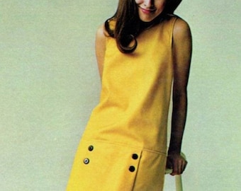 Mod yellow dress, 60s mini dress, Mondrian dress, 1970s dress, shift dress, 60s mini dress, pop art dress, iconic dress