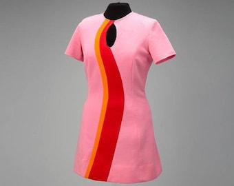 60s Stewardess Dress, Pink PSA inspired dress, Mod Shift dress, 60s mini dress, A line dress, 1960s dress