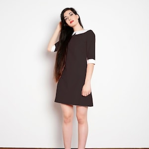 60s Peter pan collar dress, Bishop dress, Wednesday dress, poplin dress, black white dress, mod dress,  1960s dress