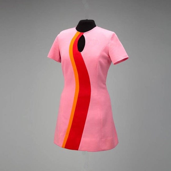 60s Stewardess Dress, Pink PSA inspired dress, Mod Shift dress, 60s mini dress, A line dress, 1960s dress