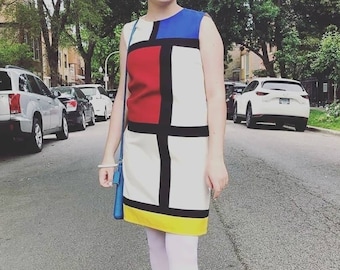 Robe Mondrian, robe de créateur Mod, robe sur mesure, robe emblématique, robe des années 1960, robe droite, mini robe des années 60, robe pop art