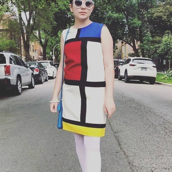 Robe Mondrian, robe de créateur Mod, robe sur mesure, robe emblématique, robe des années 1960, robe droite, mini robe des années 60, robe pop art