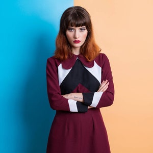 60s dog ear dress, Mod stripes dress, 60s mini dress, long sleeve dress, A line dress, Ivy league dress