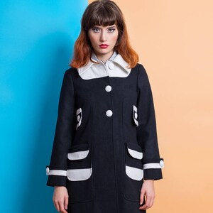 Black and white soft wool coat 60s retro mod set custom made image 1