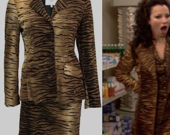 Vintage MOSCHINO JEANS 90s animal print jacket and skirt, moschino 90s suit, leopard set, Size M/L, IT44/46, the nanny suit