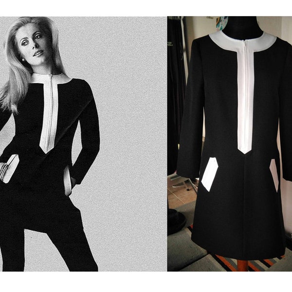 Robe inspirée de Deneuve, robe Mod, robe emblématique, robe des années 1960, robe droite, mini robe des années 60, robe pop art