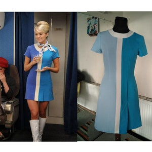 60s Stewardess Dress, 2 tone vintage aviation dress, Mod Shift dress, 60s mini dress, A line dress, 1960s dress