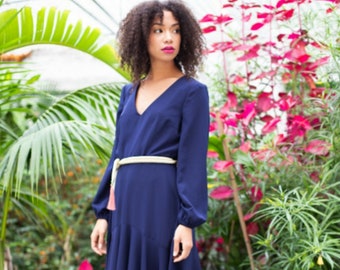 Mod Navy dress, Kate dress, navy event dress, 60s dress, chiffon dress, bridal dress, bridesmaid dress, plus size dress
