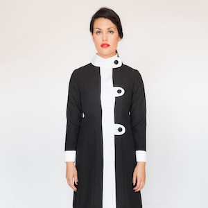 60s turtleneck dress, Mod Dress, Black white dress,  60s shift dress, mini dress