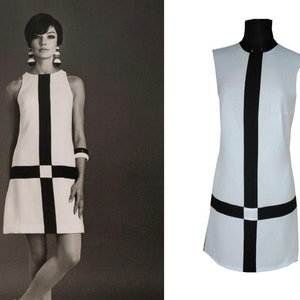 60s dress, Mod Mondrian dress, 1960s dress, Mondrian dress, 60s mini dress, pop art dress, black and white dress, go go dress