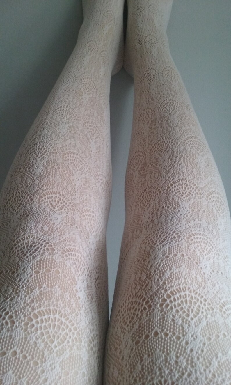 White Tights Cream Lace Tights Skinheadgirl Etsy