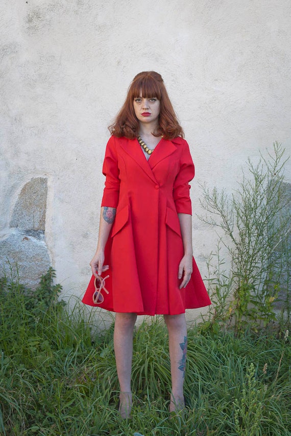 Red Pin up 50s Rockabilly Women Dress Winter Vintage Look Custom