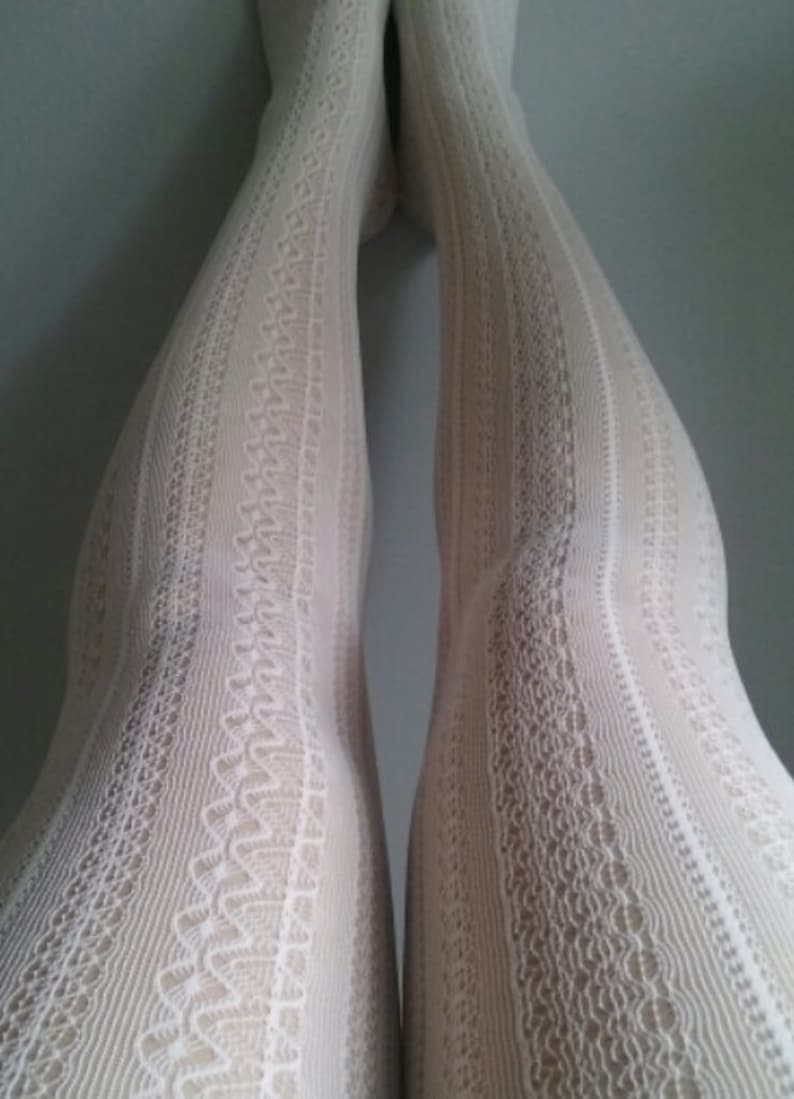 White bride Cream Tights wedding stockings lace pantyhose suededead