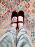 Velvet mary jane flats, deadstock mary janes, velvet flats, handmade mary jane flats, alexa chung style, japanese style loop product logo