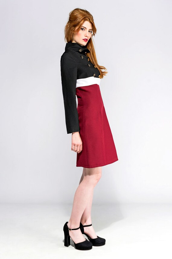 Mod Black White Burgundy Mini Dress Military Russian A Line Cute Tea Dress  60s - Etsy