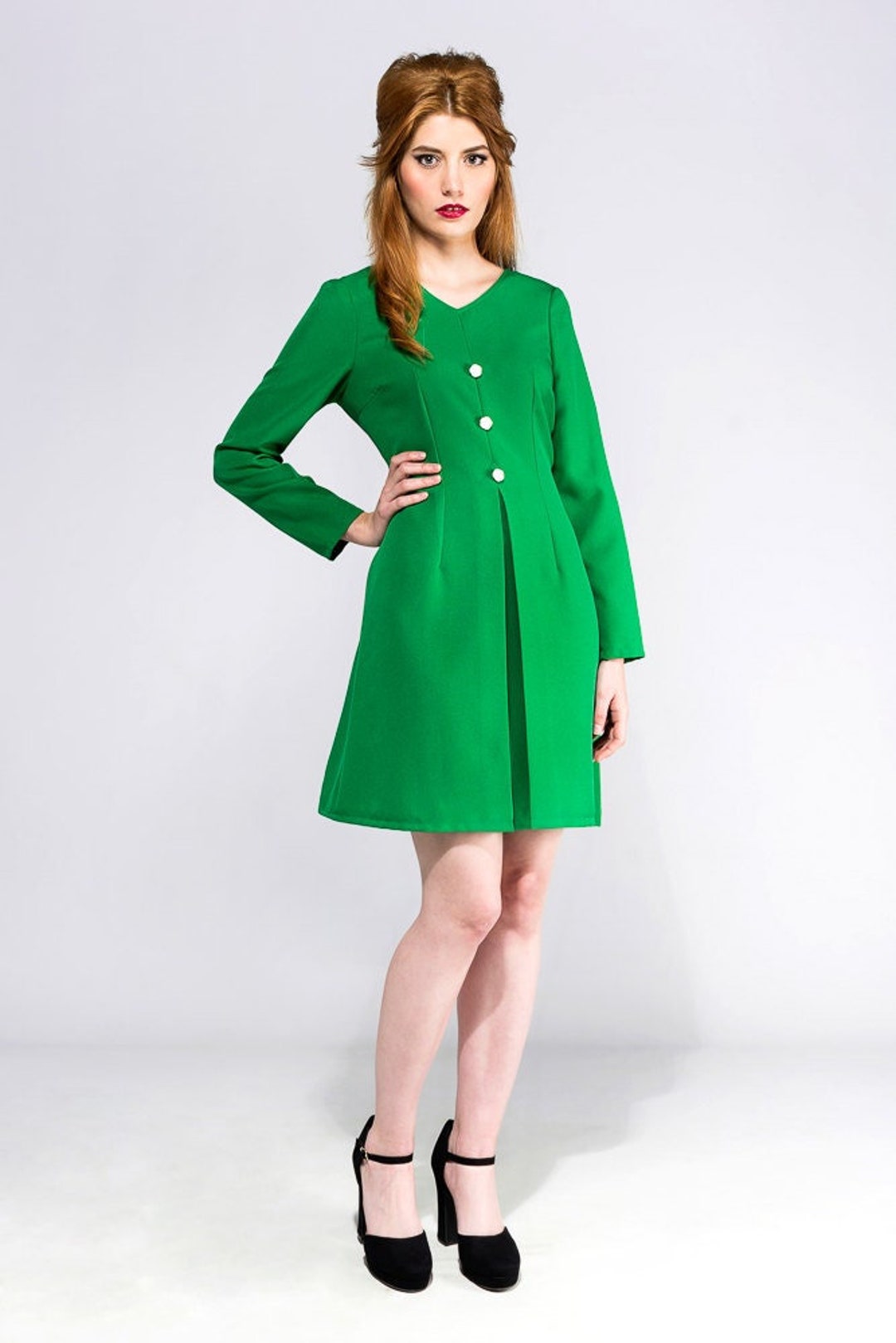 60s Green Dress A Line Green Dress Mod Dress Retro Dress - Etsy