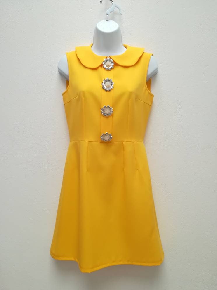60s Yellow Dress, Mod Yellow Dress, Shift Dress, A Line