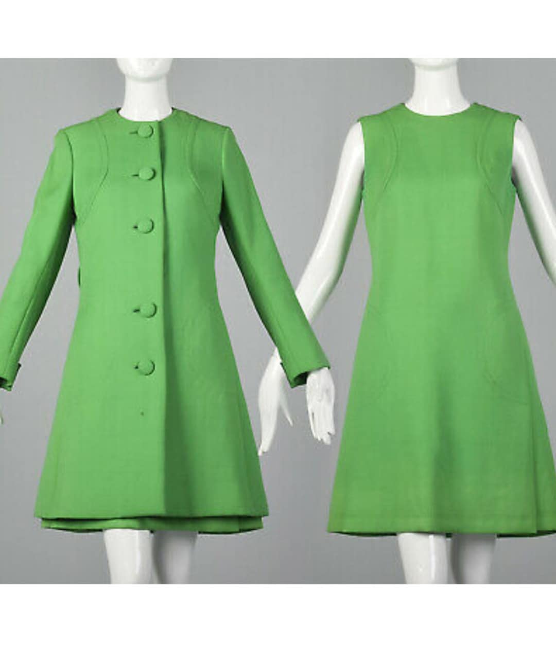 60s Green Coat and Dress, Green Mod Set, Retro Set, 70s Coat, 2 Pieces Set, Vintage Inspired, Retro Coat, Mini Dress, Working Clothing - Etsy