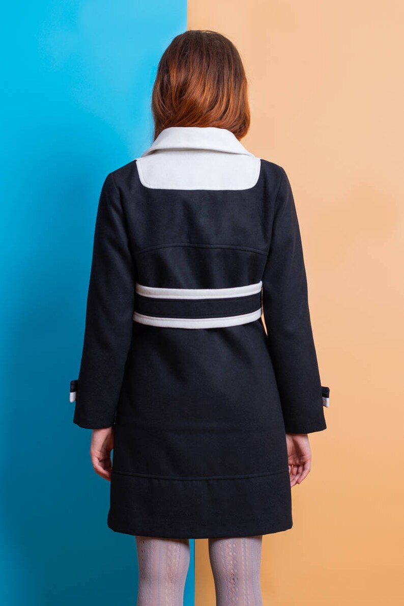 Black and white soft wool coat 60s retro mod set custom made image 2