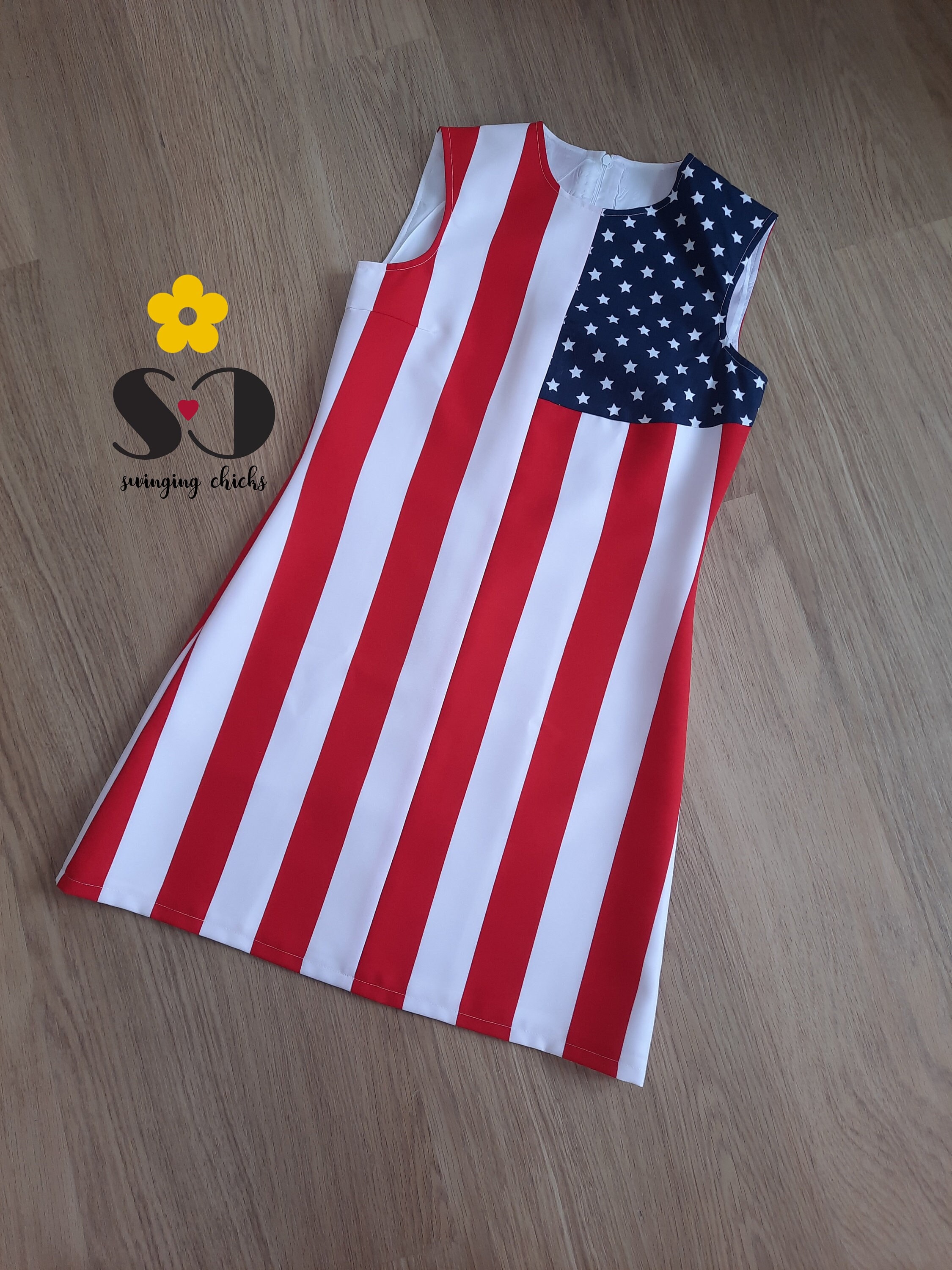 READY TO SHIP Size S, American Flag Dress, 4th July Dress, 60s