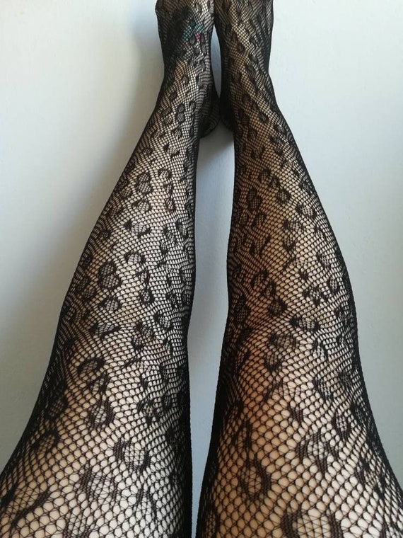 Black Tights Fishnet Stockings Leopard Lace Pantyhose suedehead