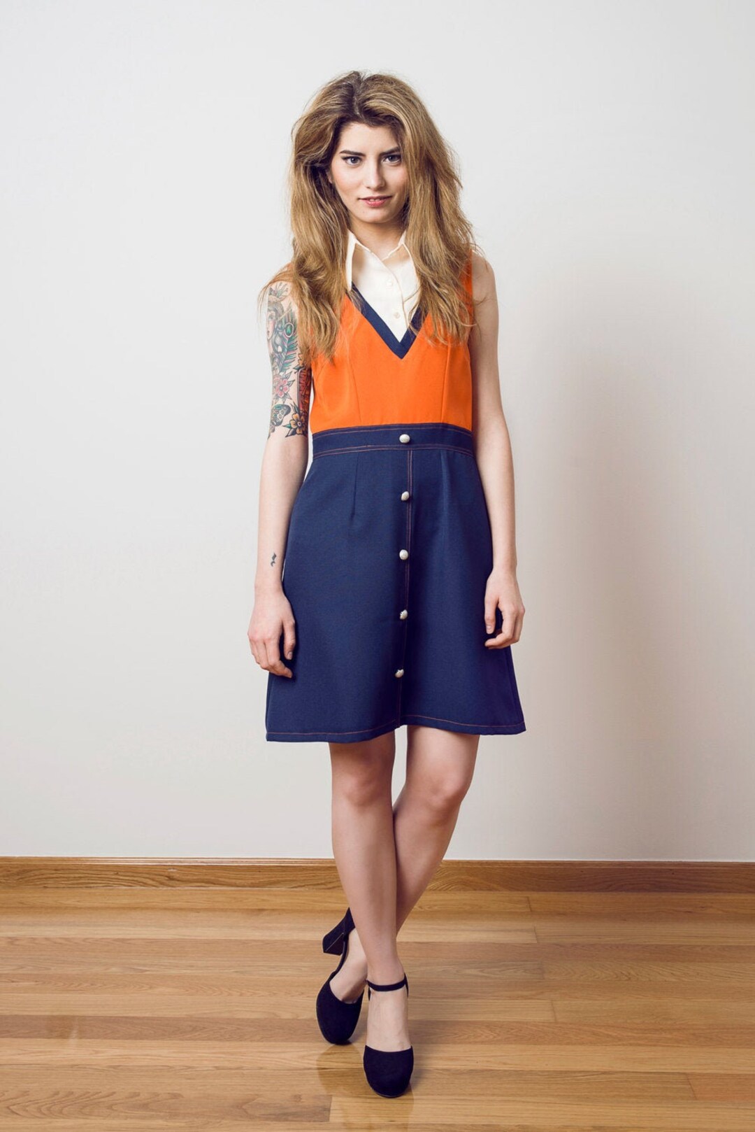 Cheerleader Costume, 60s Orange Dress, Mod Dress, Ivy League Dress