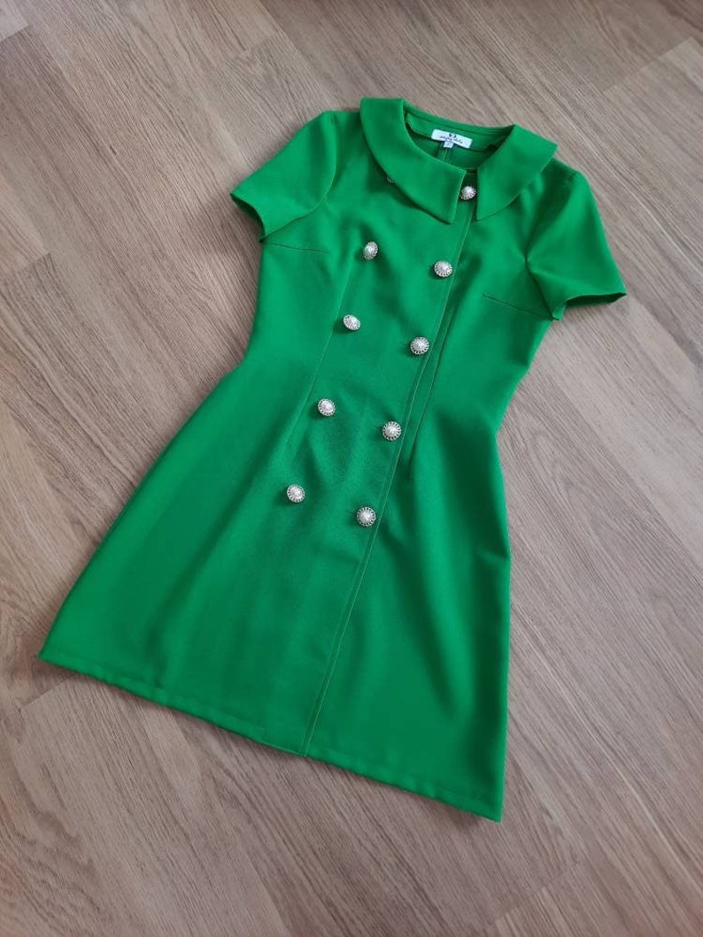 Megan inspired green dress, 60s Dress, Megan green Dress, secretary dress, Mod Shift dress, 60s mini dress, A line dress, 1960s dress image 4