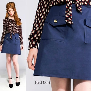 Navy mod skirt 60s pocket gold buttons retro mod scooter custom made
