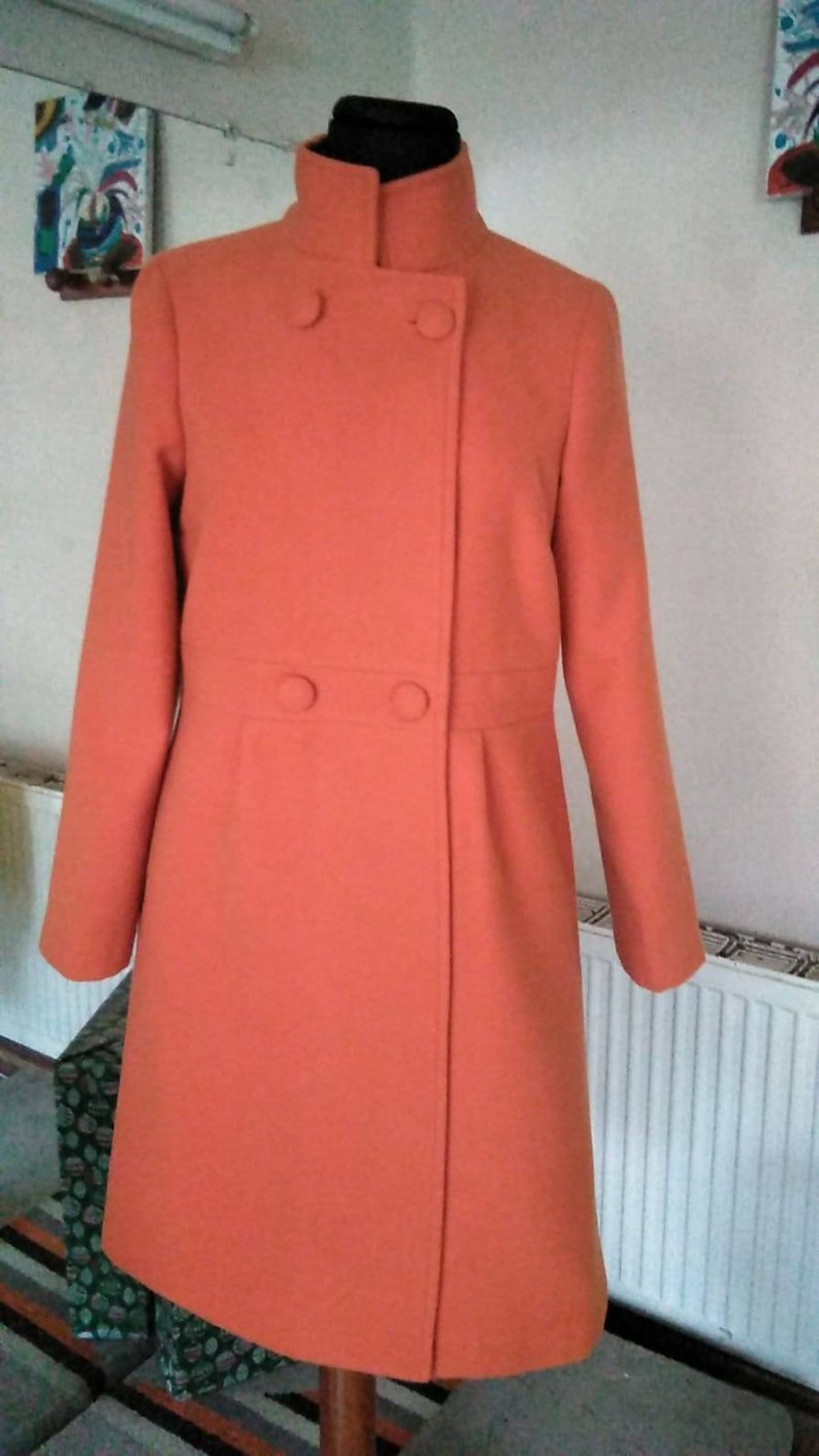 Ready to ship Size L Audrey inspired coat, breakfast at Orange Coat, Mod 60s coat, mouflon coat, winter coat image 2