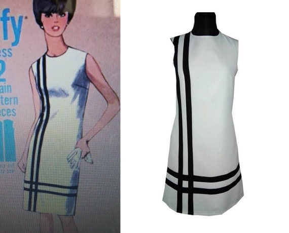 60s Dress, Mini Dress, A Line Dress, Black and White Retro Dress