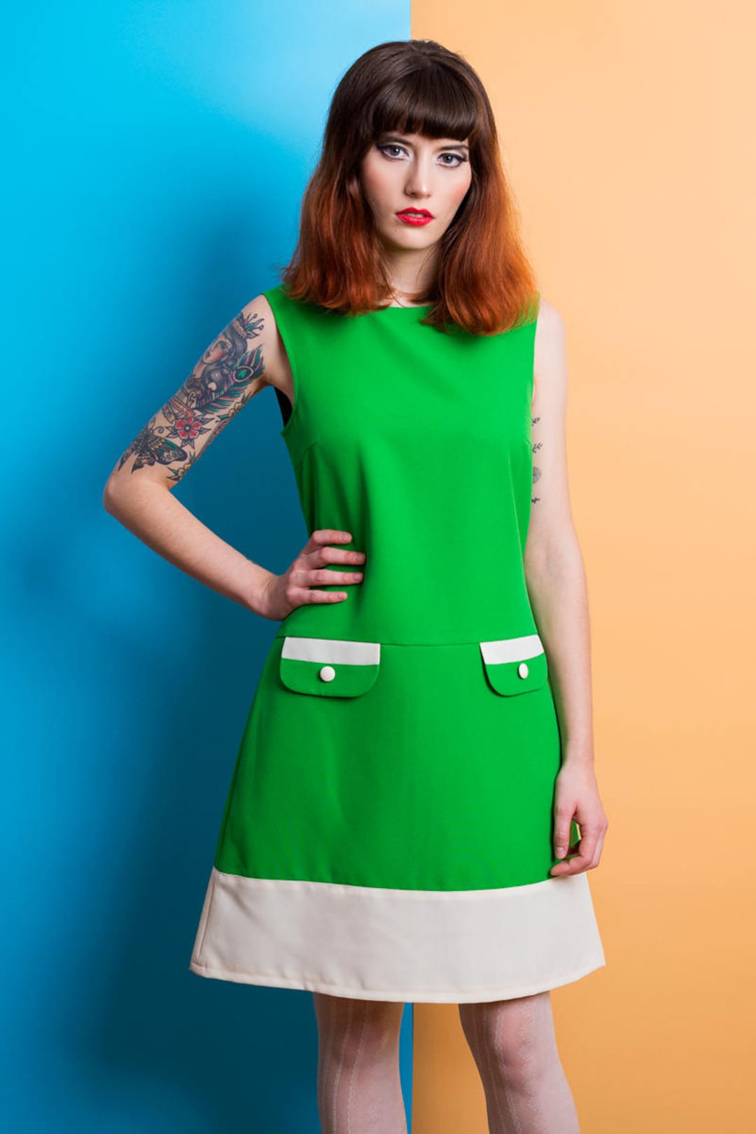 Etsy - Mod Dress A Line 60s Retro Scooter Made Green Custom Dress