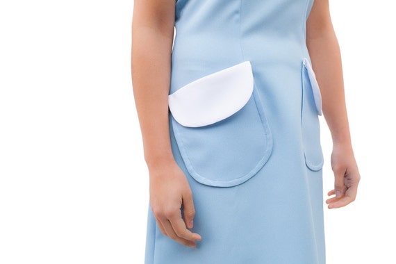 Vintage 60s dress, blue dress, peter pan collar, 1960s shift dress, pocket dress, mod blue dress