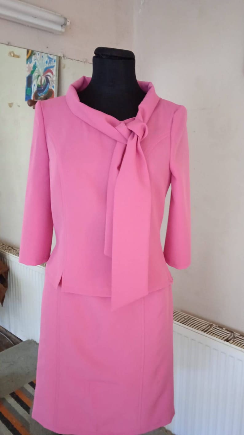 Ready to ship Size S, Elle inspired suit, Mod skirt and jacket set, pink mod set, Jackie 60s mod skirt and jacket image 5