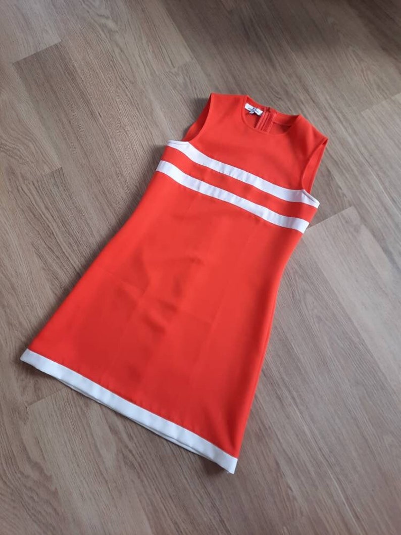 READY TO SHIP Size S, 60s orange dress, retro dress, vintage inspired mod dress, 1960s A line dress/ Shift dress image 3