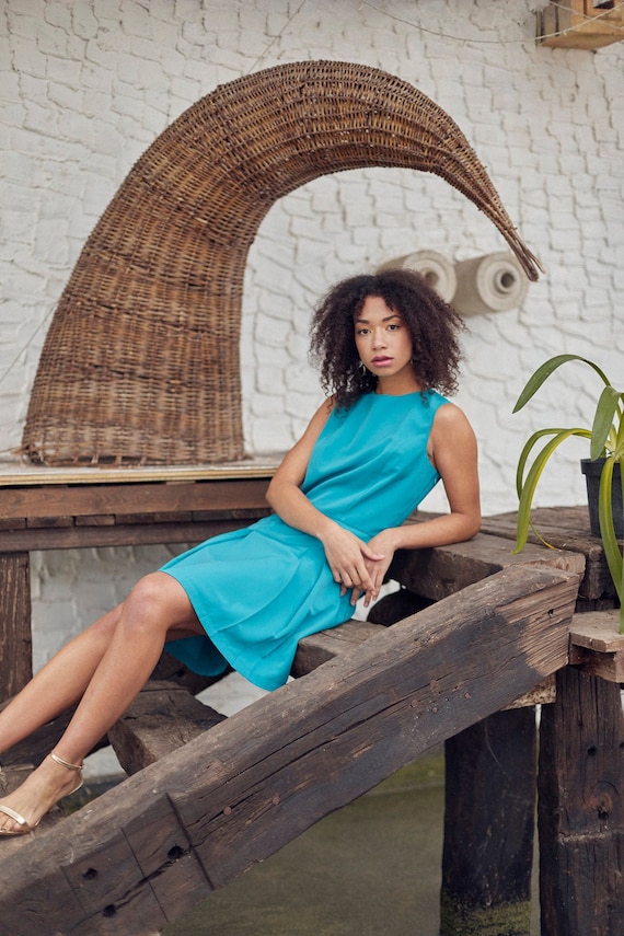 Green Mod Dress/ Amal Dress/ 60s Shift Dress/Pleated Green Dress/ Bridesmaid Dress / Graduation Dress