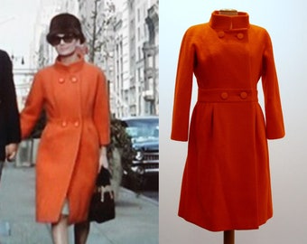 Ready to ship Size L! Audrey inspired coat, breakfast at Orange Coat, Mod 60s coat, mouflon coat, winter coat