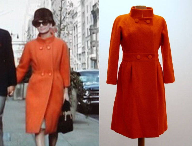 Ready to ship Size L Audrey inspired coat, breakfast at Orange Coat, Mod 60s coat, mouflon coat, winter coat image 1