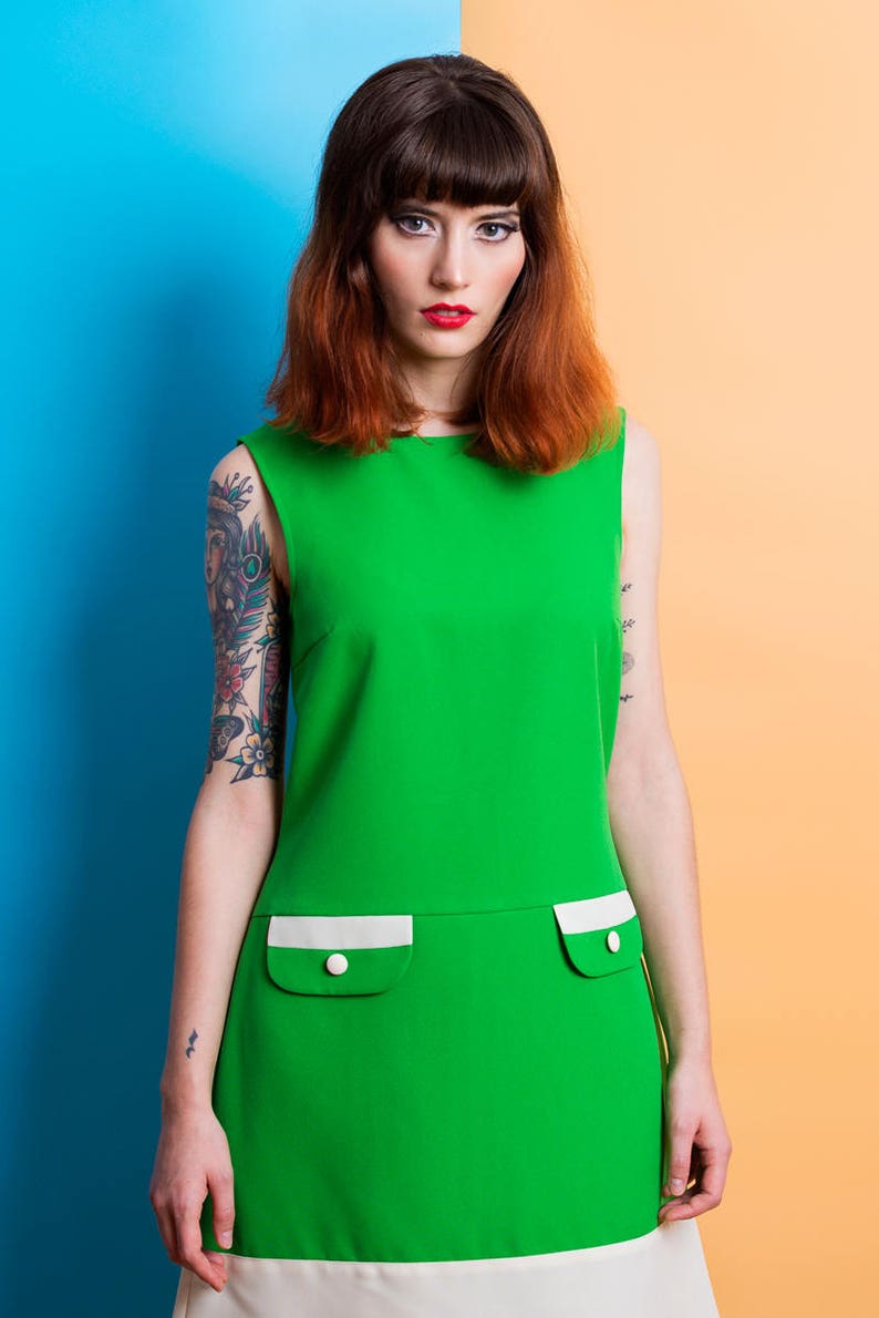 A Line Green Mod Dress Retro Scooter Dress 60s Custom Made Etsy