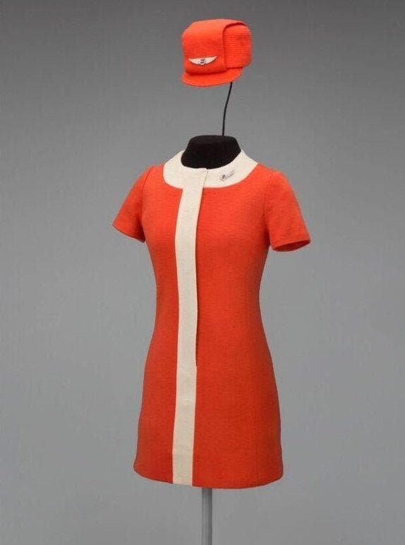 60s Stewardess Dress Orange Vintage 