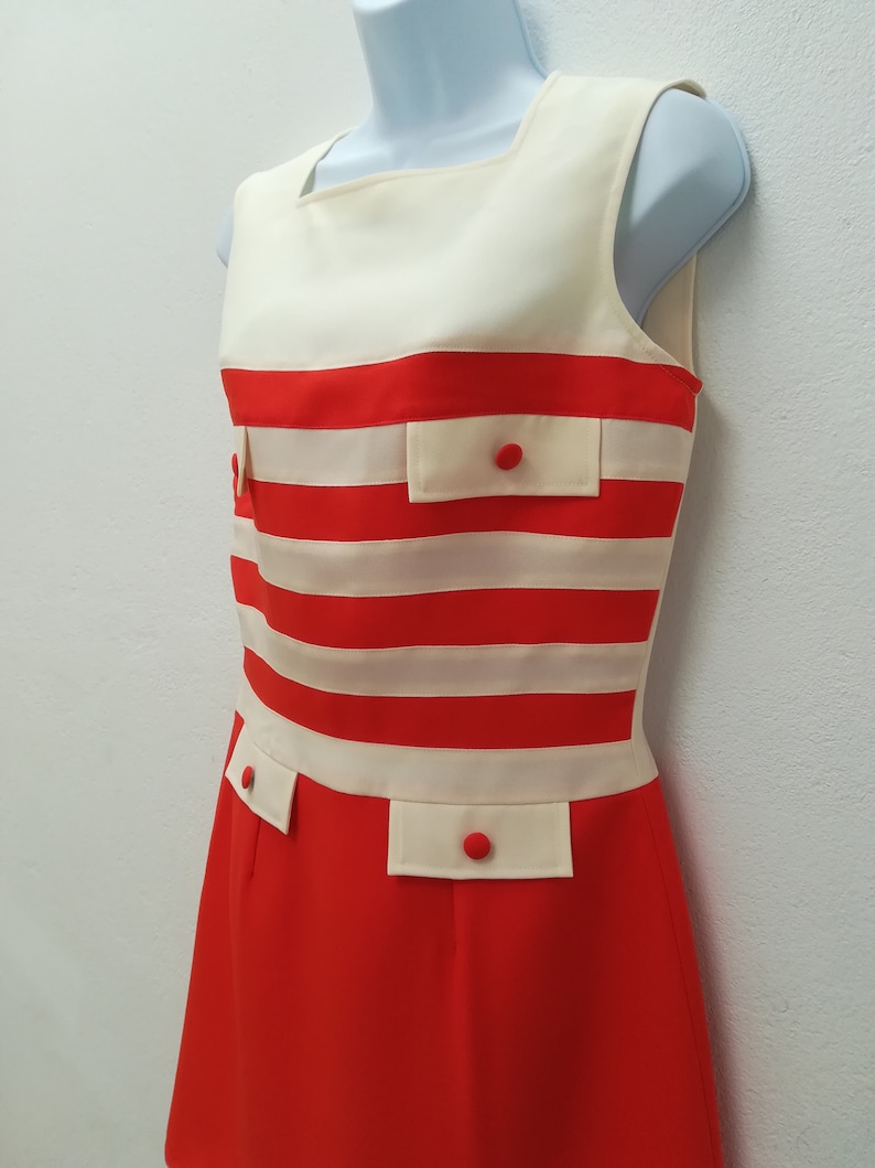 60s orange dress, retro dress, vintage inspired mod dress, 1960s A line dress/ Shift dress image 4