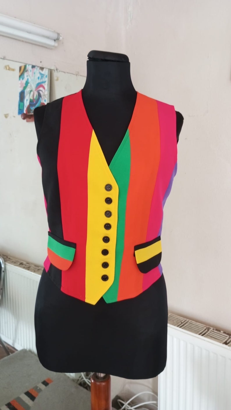 Nanny inspired vest, iconic multicolor vest, iconic vest, 1990s vest, pop art vest, fran vest, fashion icon image 2