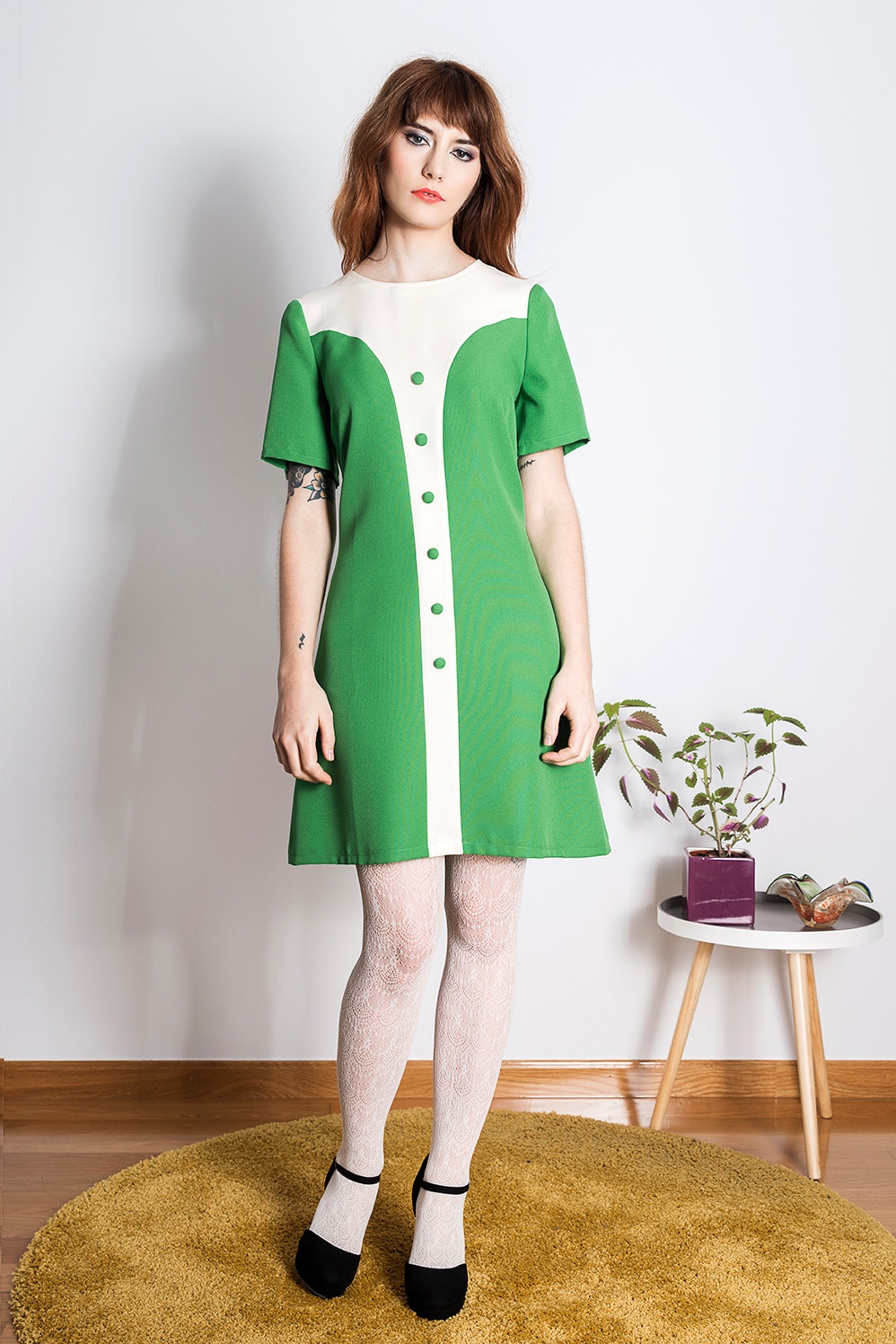 A Line Green Mod Dress Retro Scooter Dress 60s Custom Made - Etsy