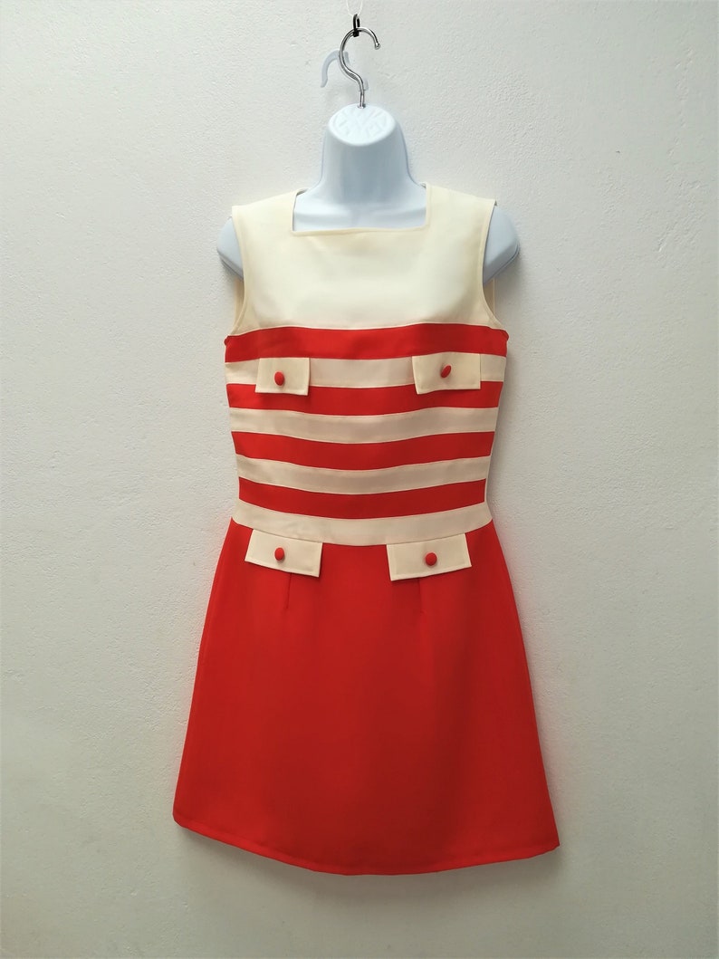 60s orange dress, retro dress, vintage inspired mod dress, 1960s A line dress/ Shift dress image 2