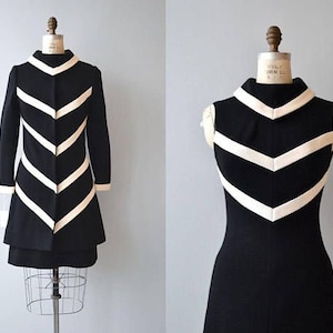 60er schwarz weiß Mantel und Kleid, Mod Set, Retro Set, 70er Mantel, 2 Stück Set, Vintage inspiriert, Retro Mantel, Mini Kleid, Arbeitskleidung