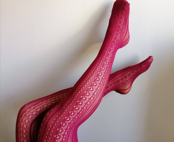 Pantyhose Tights Burgundy Fishnet Retro 