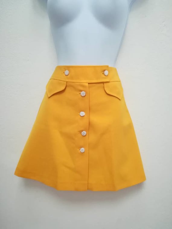 60s Yellow Skirt, 1960s Mini Skirt, Retro Skirt